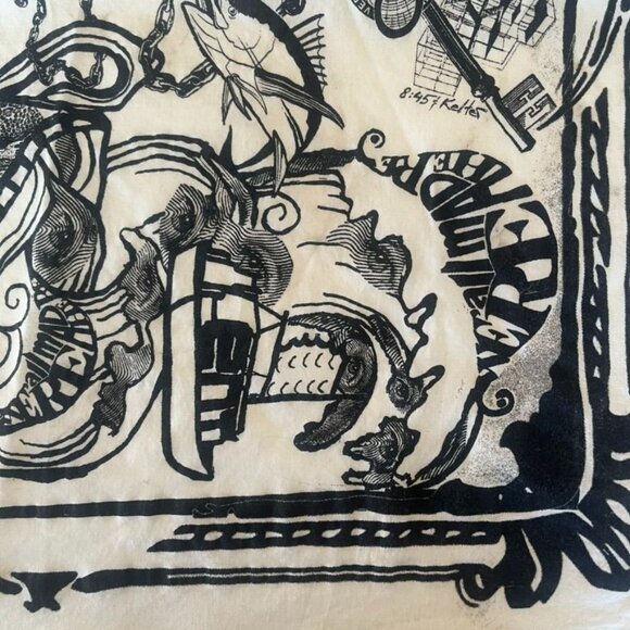 Rare Vintage Prison Art Pano/Bandana Intricate Illustrations Black/White Texas - Picture 3 of 8